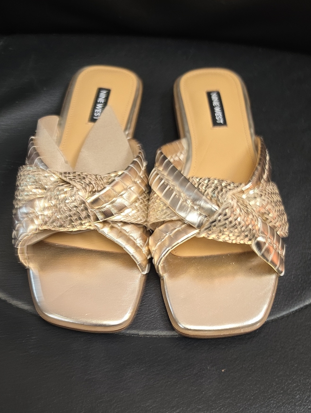 Nine West Metallic Gold Braided Slide Mules